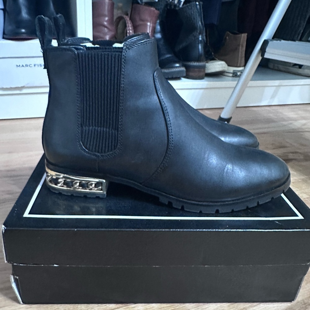 Karl Lagerfeld Black Ankle Boots with Chain Detail